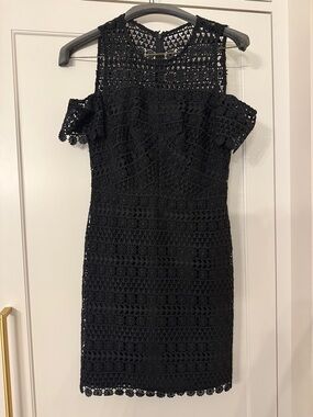 Shoshanna Black Crochet Cold-Shoulder Sheath Dress